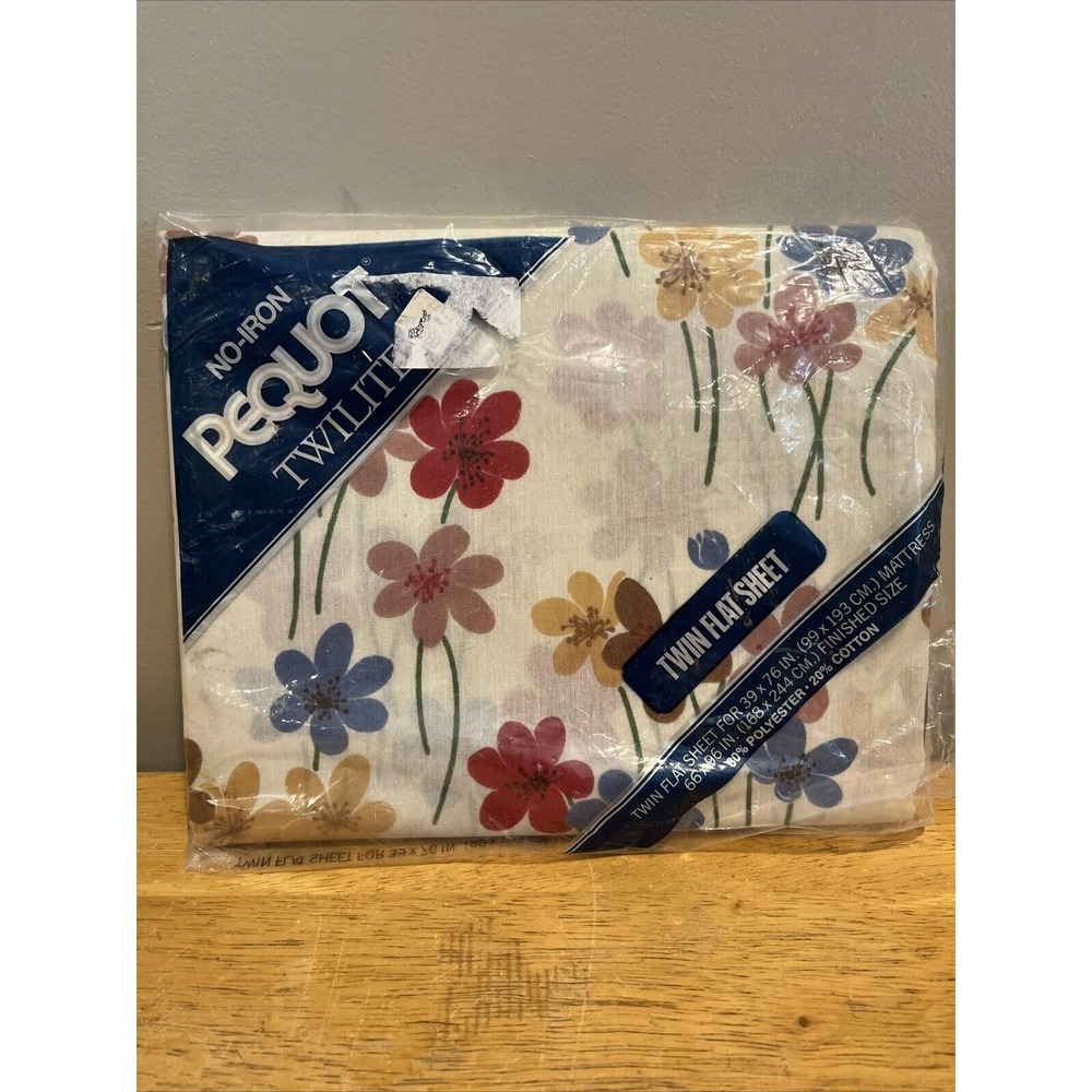 Pequot No-Iron Twin Flat Sheet 80 Poly 20 Cotton Twilite Floral 39" x 76"  Poppy